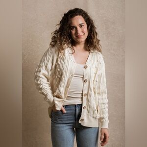 New Neuflora Nara Cream Knit Cardigan Size Medium